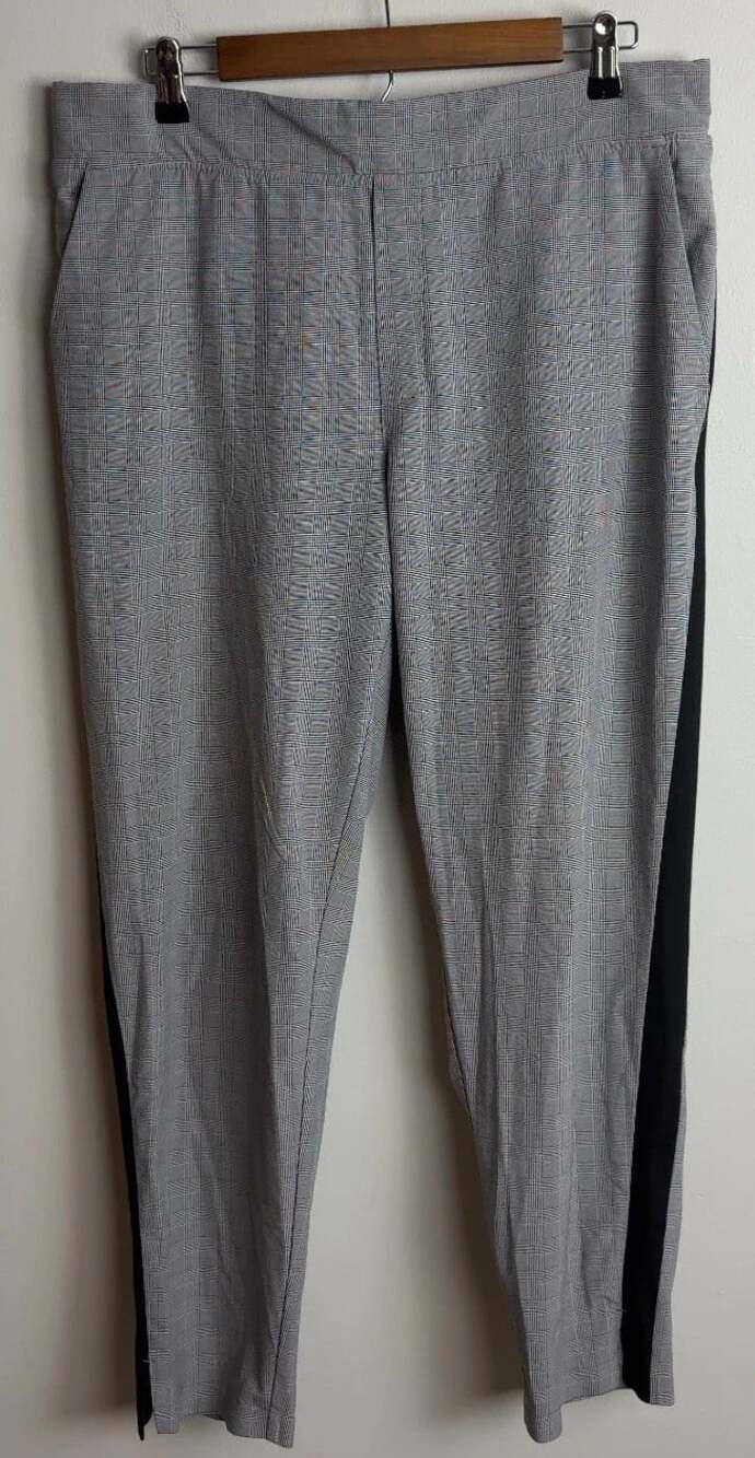 Athleta Brooklyn Ankle Pants Plus Size 14 Grey Plaid Side Stripe Women’s